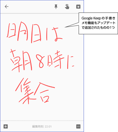 Google Keepの手書きメモ機能もアップデートで追加されたものの1つ
